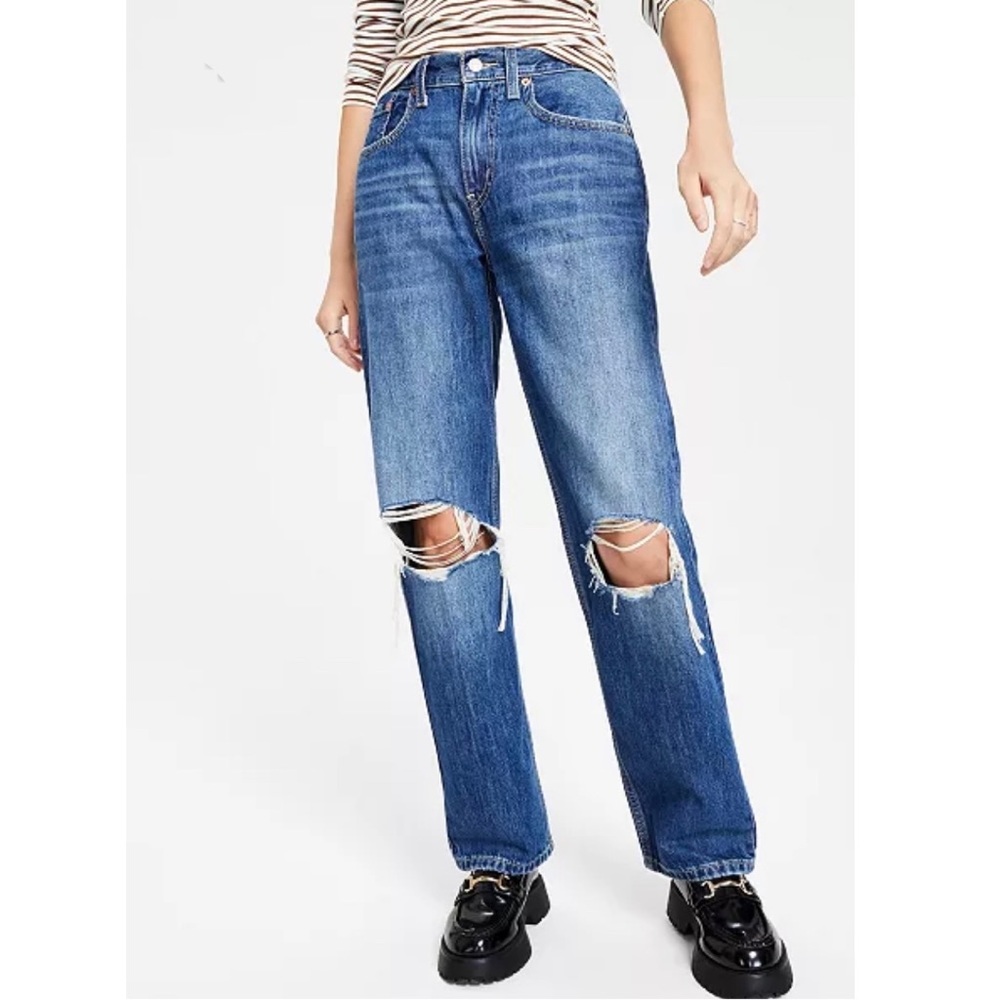 Levi’s Low Pro Straight Leg Jeans Loose Baggy Ripped Knee Cotton Women 26 NEW